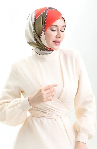 Geometrik Desenli Eşarp 70293-03 Oranj Haki