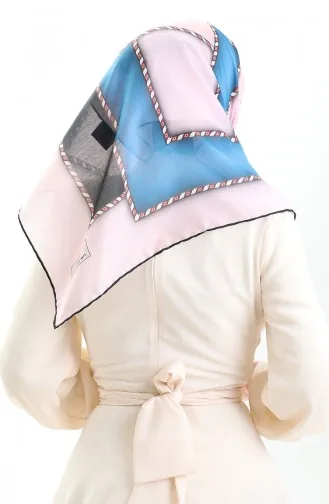 Geometrik Desenli Eşarp 70293-07 Pudra İndigo