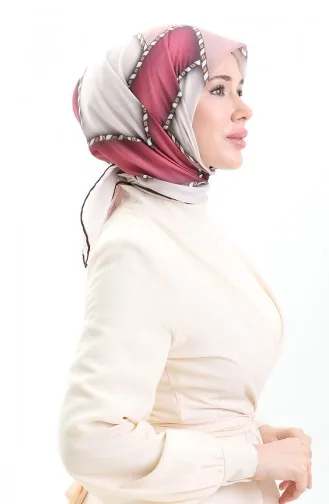 Geometrik Desenli Eşarp 70293-10 Mürdüm Vizon