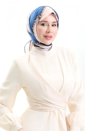 Geometrik Desenli Eşarp 70293-11 Siyah İndigo