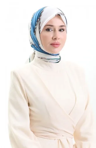 Geometrik Desenli Eşarp 70293-12 Su Yeşili İndigo