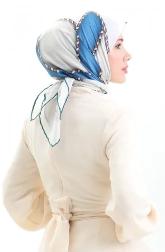 Geometrik Desenli Eşarp 70293-12 Su Yeşili İndigo