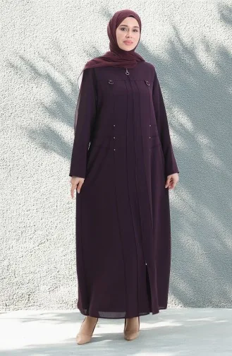 Plus Size Abaya Met Metalen Kralen En Rits 6148-03 Pruim 6148-03