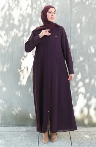 Plus Size Abaya Met Metalen Kralen En Rits 6148-03 Pruim 6148-03
