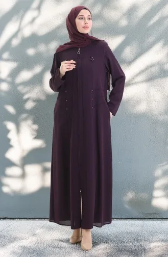 Plus Size Abaya Met Metalen Kralen En Rits 6148-03 Pruim 6148-03