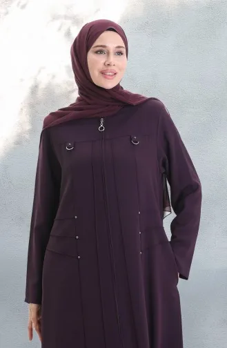 Plus Size Abaya Met Metalen Kralen En Rits 6148-03 Pruim 6148-03