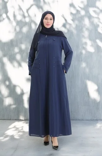 Abaya Met Metalen Kralen En Rits In Grote Maten 6148-04 Indigo 6148-04