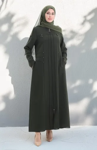 Büyük Beden Metal Boncuk Fermuarlı Ferace 6148-05 Haki