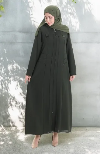 Büyük Beden Metal Boncuk Fermuarlı Ferace 6148-05 Haki