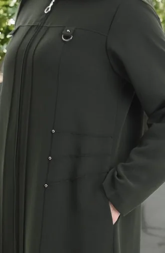 Büyük Beden Metal Boncuk Fermuarlı Ferace 6148-05 Haki