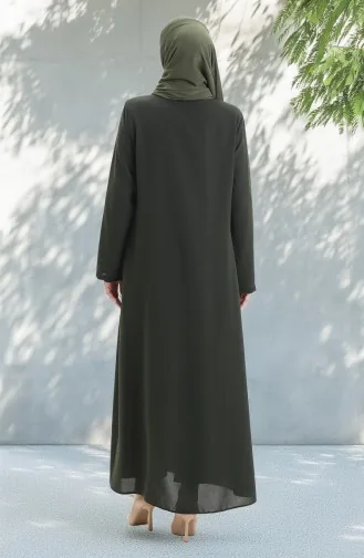 Büyük Beden Metal Boncuk Fermuarlı Ferace 6148-05 Haki