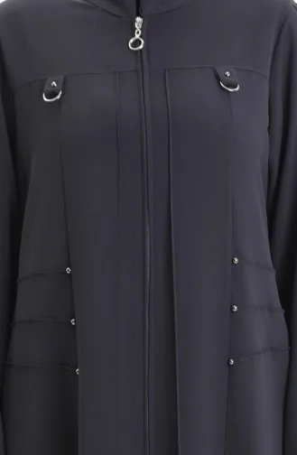 Abaya Zippée à Perles Métalliques Grande Taille 6148-06 Gris 6148-06