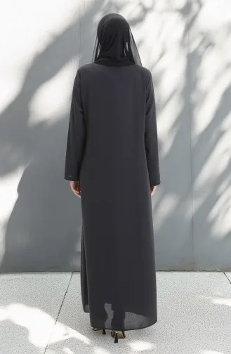 Abaya Zippée à Perles Métalliques Grande Taille 6148-06 Gris 6148-06