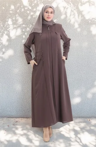 Übergröße Abaya Mit Metallperlen Und Reißverschluss 6148-07 Nerz 6148-07