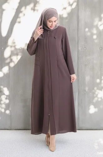 Übergröße Abaya Mit Metallperlen Und Reißverschluss 6148-07 Nerz 6148-07