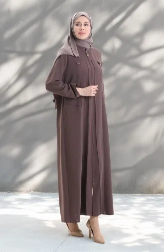 Übergröße Abaya Mit Metallperlen Und Reißverschluss 6148-07 Nerz 6148-07