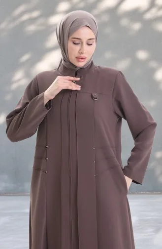 Übergröße Abaya Mit Metallperlen Und Reißverschluss 6148-07 Nerz 6148-07
