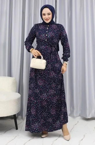 Viscose Stof Bloemenmotief Jurk 4070-02 Marineblauw 4070-02