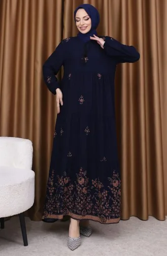 Printed Viscose Dress 4083-04 Navy Blue 4083-04