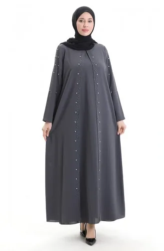 Plus Size Honingraat Stof Steen Jurk 6246-02 Grijs 6246-02