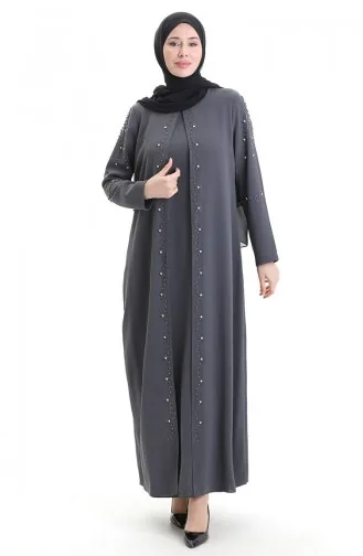 Plus Size Honingraat Stof Steen Jurk 6246-02 Grijs 6246-02