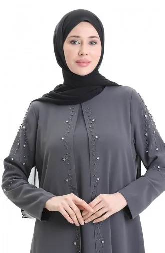 Plus Size Honingraat Stof Steen Jurk 6246-02 Grijs 6246-02