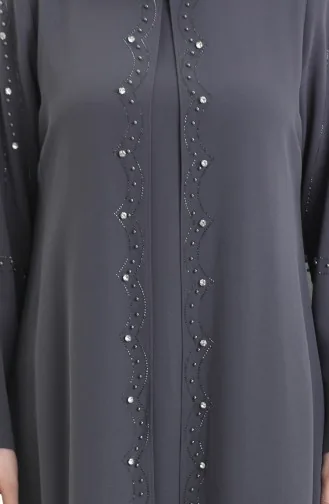 Plus Size Honingraat Stof Steen Jurk 6246-02 Grijs 6246-02