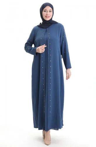 فستان من قماش قرص العسل بمقاس كبير 6246-03 نيلي 6246-03