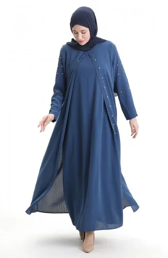 فستان من قماش قرص العسل بمقاس كبير 6246-03 نيلي 6246-03