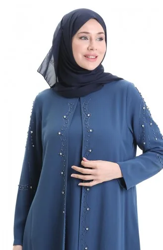 فستان من قماش قرص العسل بمقاس كبير 6246-03 نيلي 6246-03