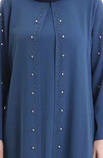 فستان من قماش قرص العسل بمقاس كبير 6246-03 نيلي 6246-03