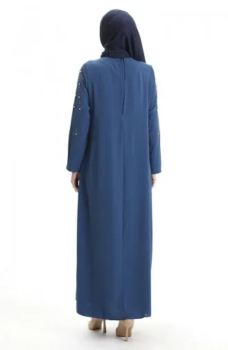 فستان من قماش قرص العسل بمقاس كبير 6246-03 نيلي 6246-03