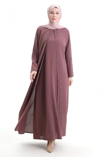 Plus Size Honingraat Stof Steen Jurk 6246-06 Bruin 6246-06