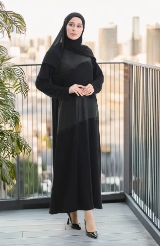فستان قطني ممشط كريستالي مقاس كبير 6253-01 أسود 6253-01