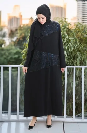 Übergröße Kleid Aus Gekämmter Baumwolle Mit Kristallen 6253-02 Marineblau 6253-02