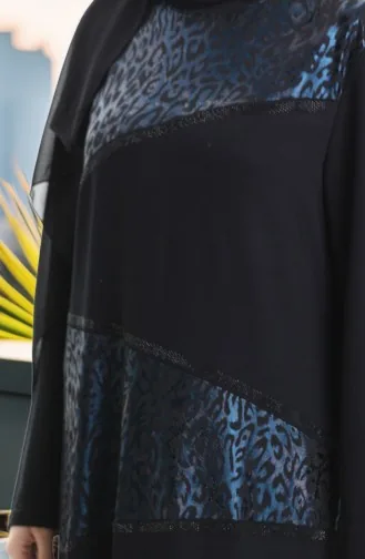 Übergröße Kleid Aus Gekämmter Baumwolle Mit Kristallen 6253-02 Marineblau 6253-02