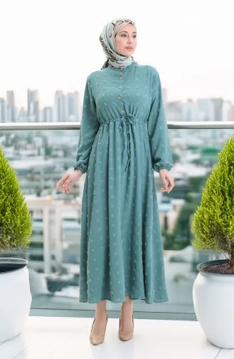 Robe Demi-boutonnée En Tissu Viscose 0064-02 Vert Amande 0064-02