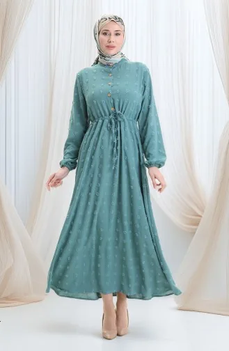 Robe Demi-boutonnée En Tissu Viscose 0064-02 Vert Amande 0064-02