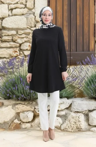Seizoensgebonden Vloeiende Effen Tuniek Met Elastische Mouwen 8749-01 Zwart 8749-01