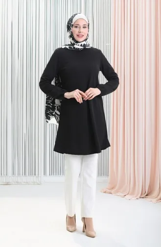 Seizoensgebonden Vloeiende Effen Tuniek Met Elastische Mouwen 8749-01 Zwart 8749-01