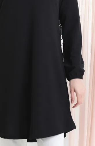 Seizoensgebonden Vloeiende Effen Tuniek Met Elastische Mouwen 8749-01 Zwart 8749-01