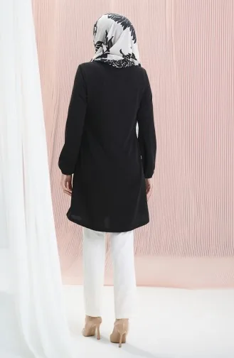 Seizoensgebonden Vloeiende Effen Tuniek Met Elastische Mouwen 8749-01 Zwart 8749-01