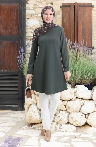 Saisonale Fließende Tunika Mit Elastischen Ärmeln 8749-02 Khaki 8749-02