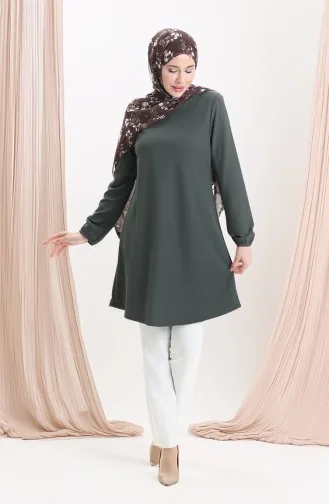 Saisonale Fließende Tunika Mit Elastischen Ärmeln 8749-02 Khaki 8749-02