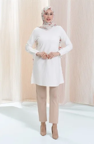 Seizoensgebonden Vloeiende Effen Tuniek Met Elastische Mouwen 8749-A01 Off White 8749-A01