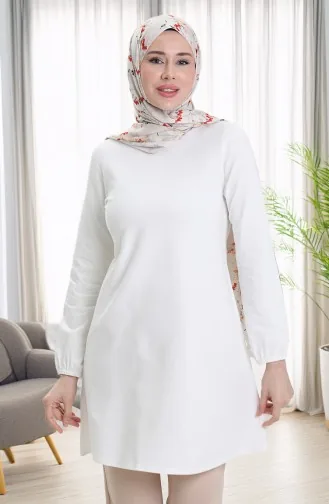 Seizoensgebonden Vloeiende Effen Tuniek Met Elastische Mouwen 8749-A01 Off White 8749-A01