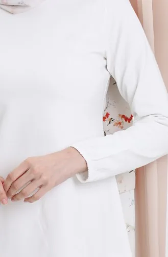 Seizoensgebonden Vloeiende Effen Tuniek Met Elastische Mouwen 8749-A01 Off White 8749-A01