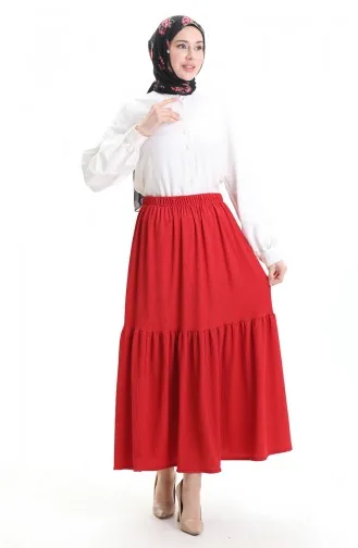 Jupe En Crêpe à Taille élastique 0066-01 Bordeaux 0066-01
