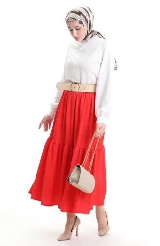 Jupe En Crêpe à Taille élastique 0066-02 Rouge 0066-02