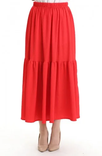 Jupe En Crêpe à Taille élastique 0066-02 Rouge 0066-02